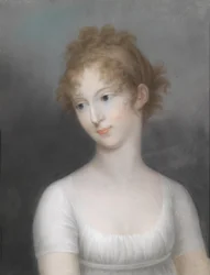 Retrato de Elena Pavlovna en vestido blanco